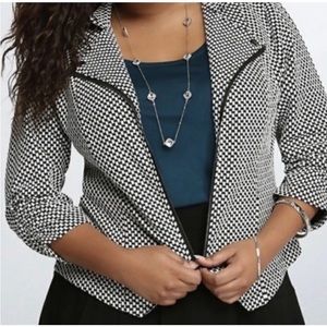 Torrid Checkered /Honeycomb Black/White Print Zip Moto Jacket